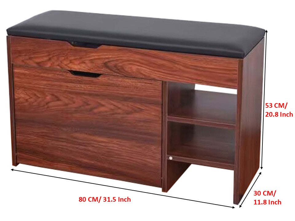 Odor Free Homeiz 3-Tier Shoe Rack Bench: 80 CM Wide Shoe Storage Bench Features Roll Out Rack, Comfortable Black Faux Leather Seat, with Spacious Sock Compartment, Shoe Bench for The Entryway