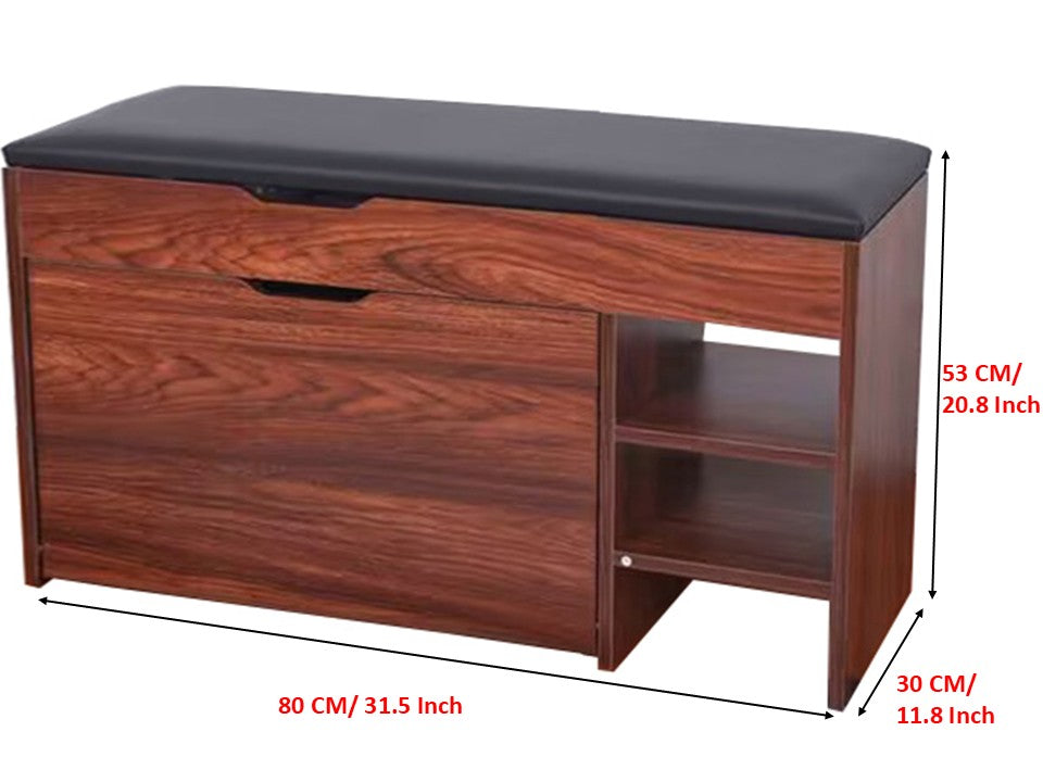 Odor Free Homeiz 3-Tier Shoe Rack Bench: 80 CM Wide Shoe Storage Bench Features Roll Out Rack, Comfortable Black Faux Leather Seat, with Spacious Sock Compartment, Shoe Bench for The Entryway