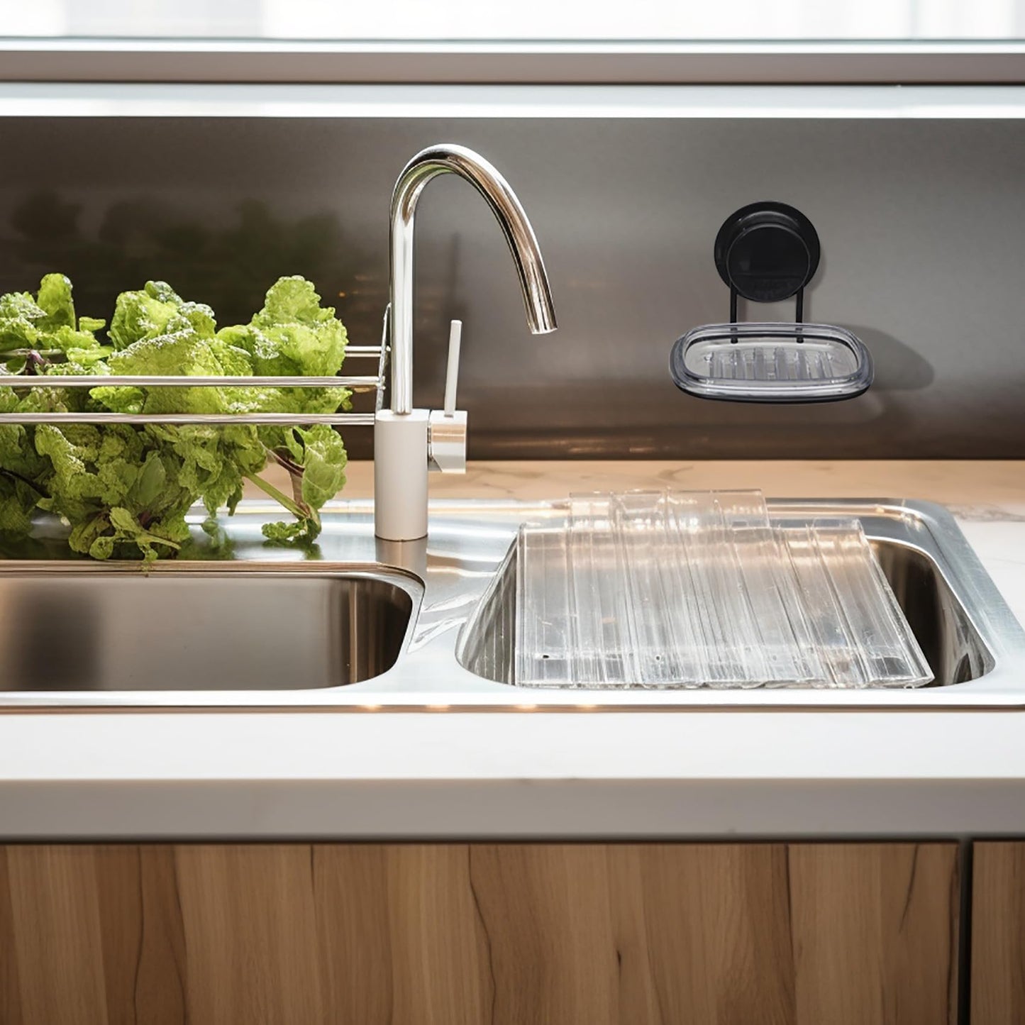 Premium Modern Sleek Soap Holder | Powerful Vaccum Suction Cup Soap Dish | Shower Soap Holder | Bathroom Accessories | Non Drill Shower Soap Holder | Bathroom décor