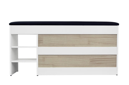 Premium Homeiz 3-Tier Shoe Storage Bench: 110 CM Wide Wooden Shoe Rack with Pull Down Drawer, Entryway Shoe Bench, Shoe Storage Rack with Faux Leather Seat,