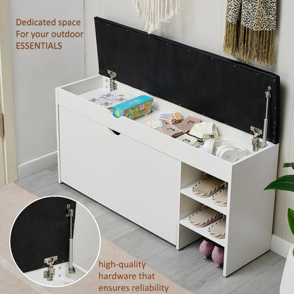 Premium Homeiz 3-Tier Shoe Storage Bench: 110 CM Wide Wooden Shoe Rack with Pull Down Drawer, Entryway Shoe Bench, Shoe Storage Rack with Faux Leather Seat,