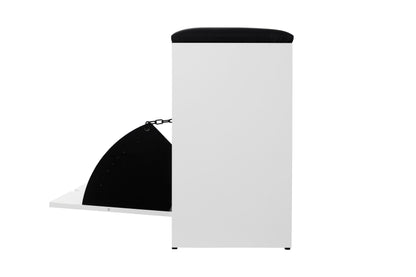 Premium Homeiz 3-Tier Shoe Storage Bench: 110 CM Wide Wooden Shoe Rack with Pull Down Drawer, Entryway Shoe Bench, Shoe Storage Rack with Faux Leather Seat,